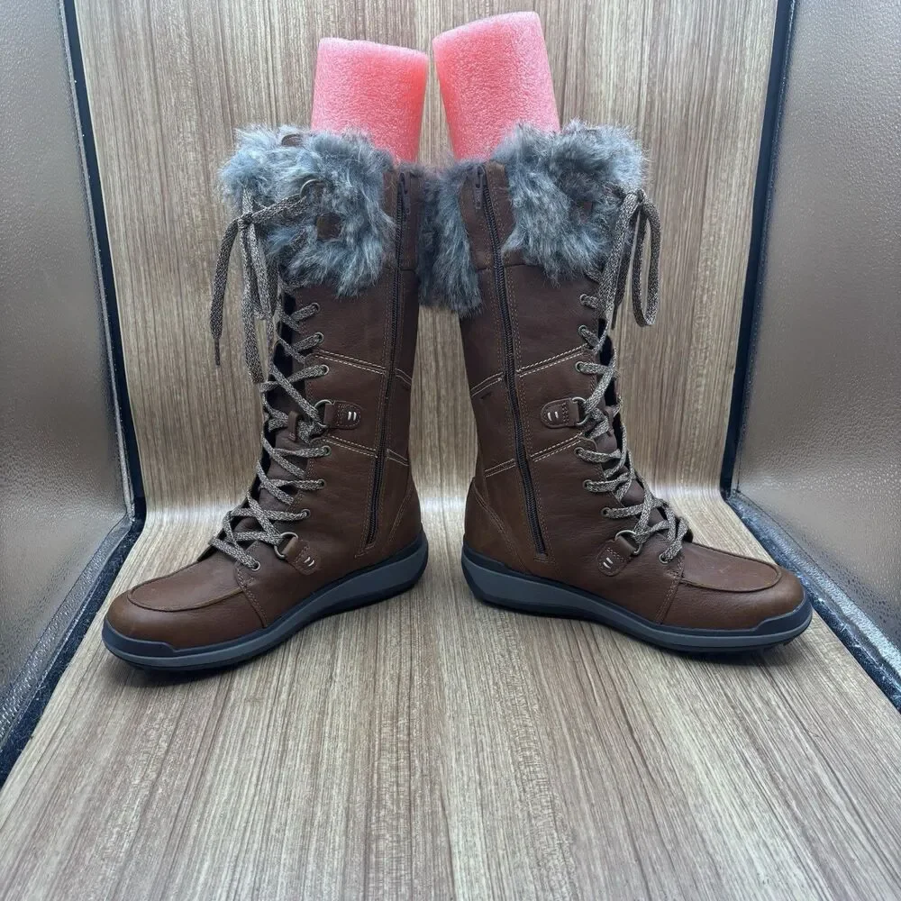 Merrell Women Snowcreek Tall Boots Sz‎ 8 Brown Leather  Waterproof Fur Trim 200g